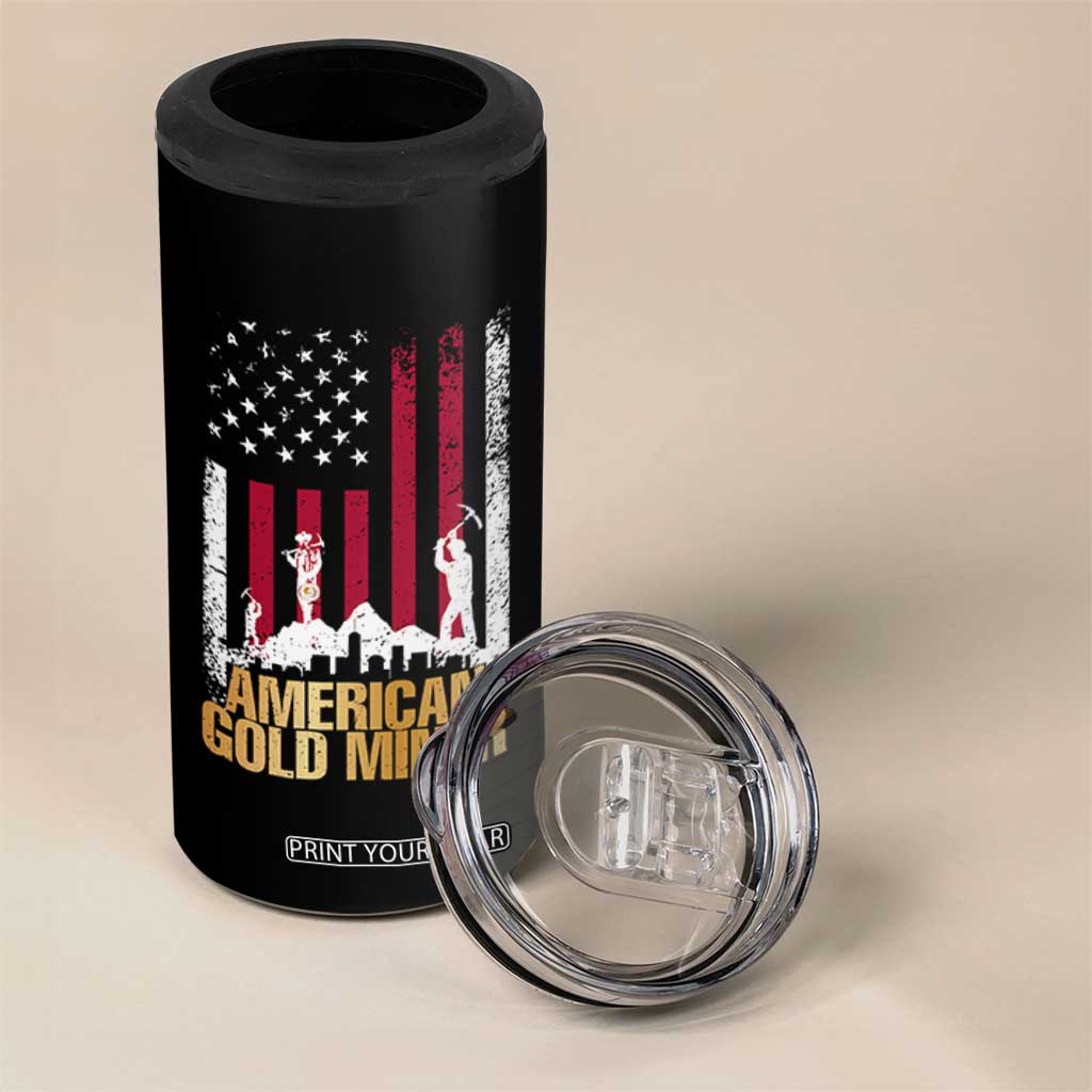 Gold Miner Patriotic American Flag 4 in 1 Can Cooler Tumbler TS14 Print Your Wear