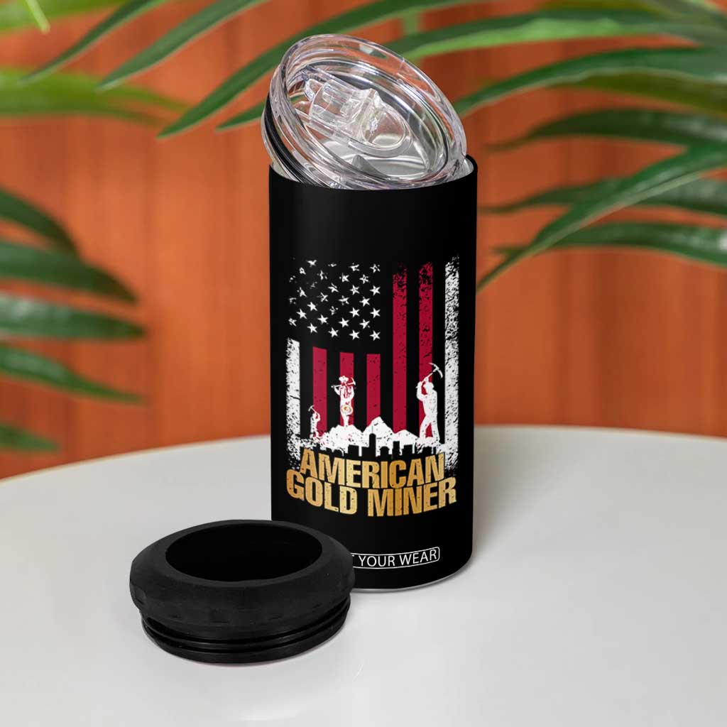 Gold Miner Patriotic American Flag 4 in 1 Can Cooler Tumbler TS14 Print Your Wear