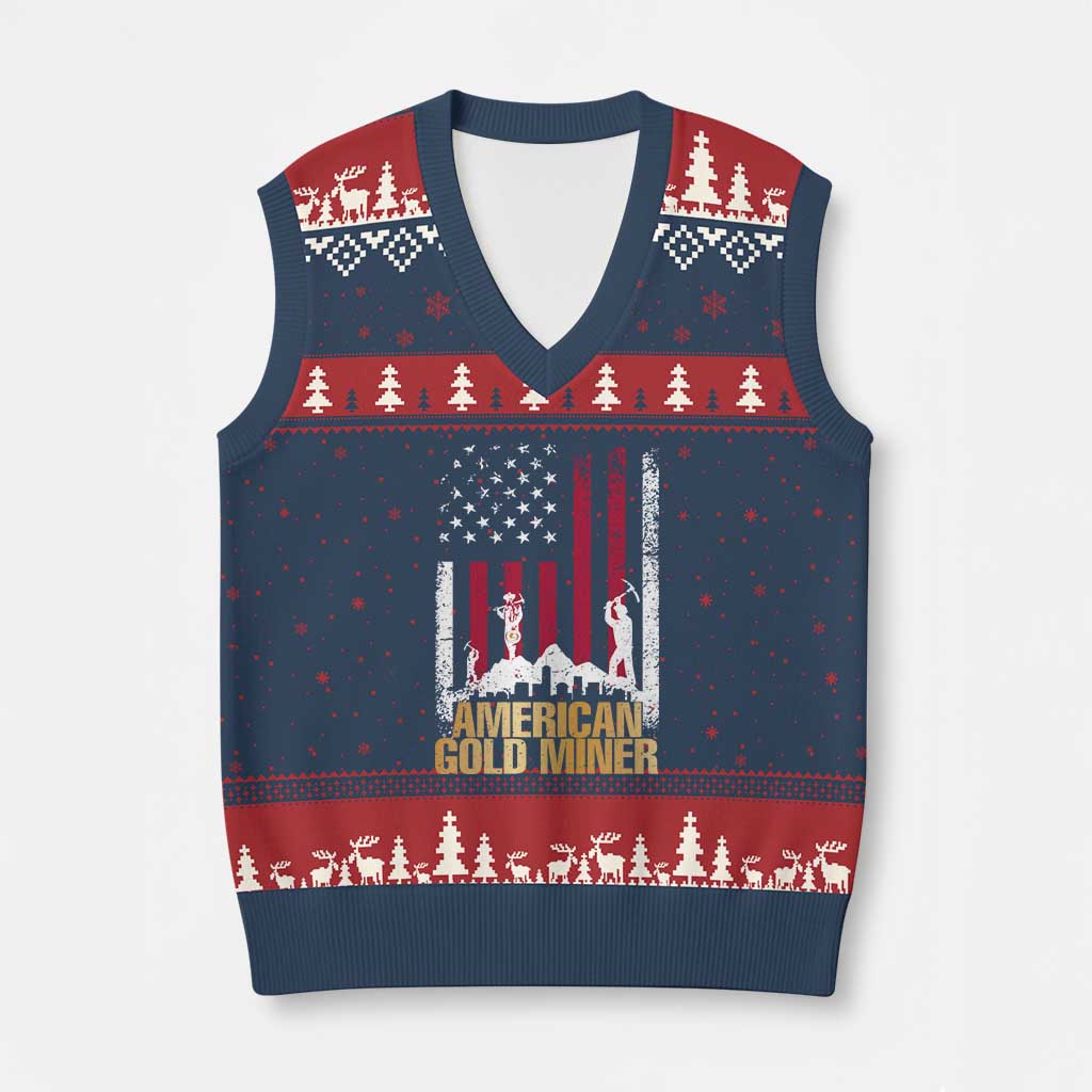 Gold Miner Patriotic American Flag V-Neck Knit Sweater Vest TS14 Navy Red Print Your Wear