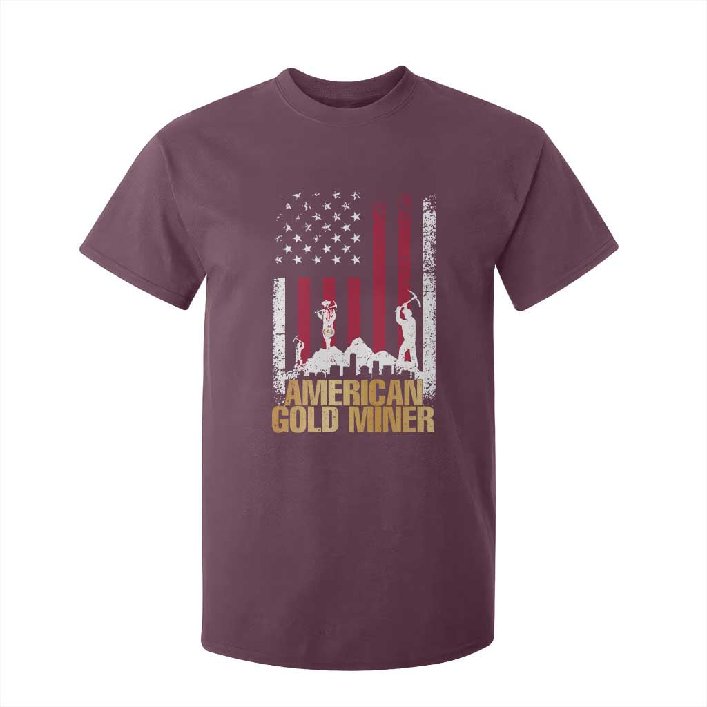 Gold Miner Patriotic American Flag T Shirt For Kid TS14 Maroon Print Your Wear