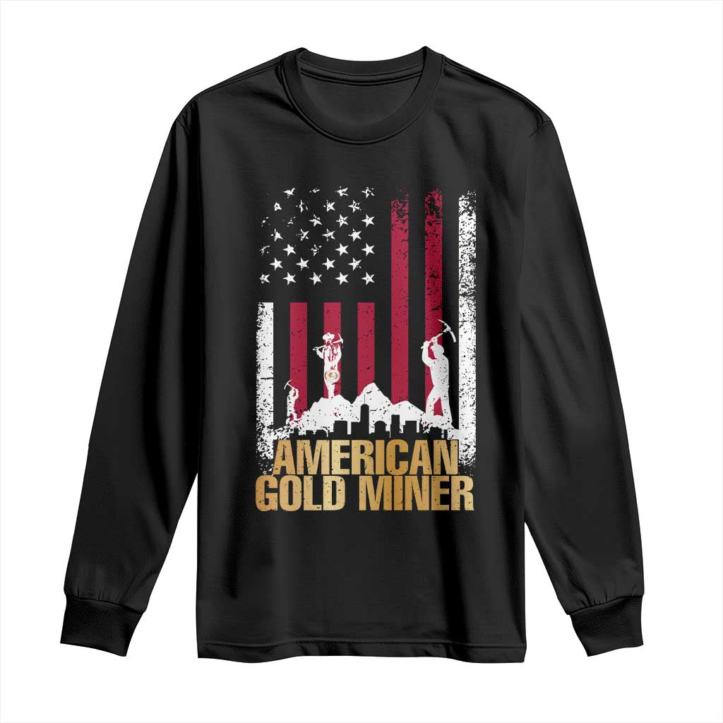 Gold Miner Patriotic American Flag Long Sleeve Shirt TS14 Black Print Your Wear