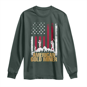 Gold Miner Patriotic American Flag Long Sleeve Shirt TS14 Dark Forest Green Print Your Wear