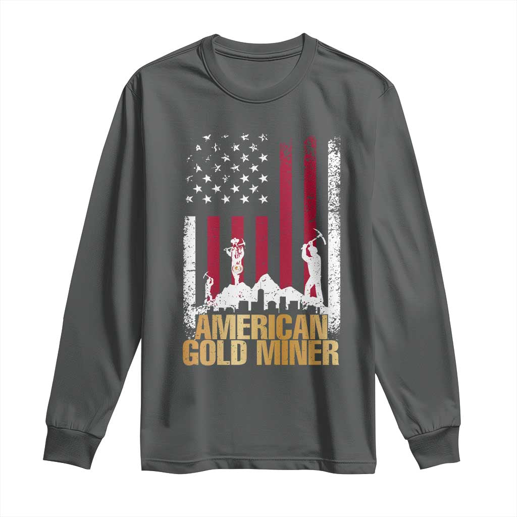 Gold Miner Patriotic American Flag Long Sleeve Shirt TS14 Dark Heather Print Your Wear