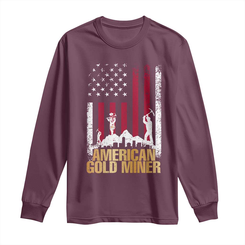 Gold Miner Patriotic American Flag Long Sleeve Shirt TS14 Maroon Print Your Wear