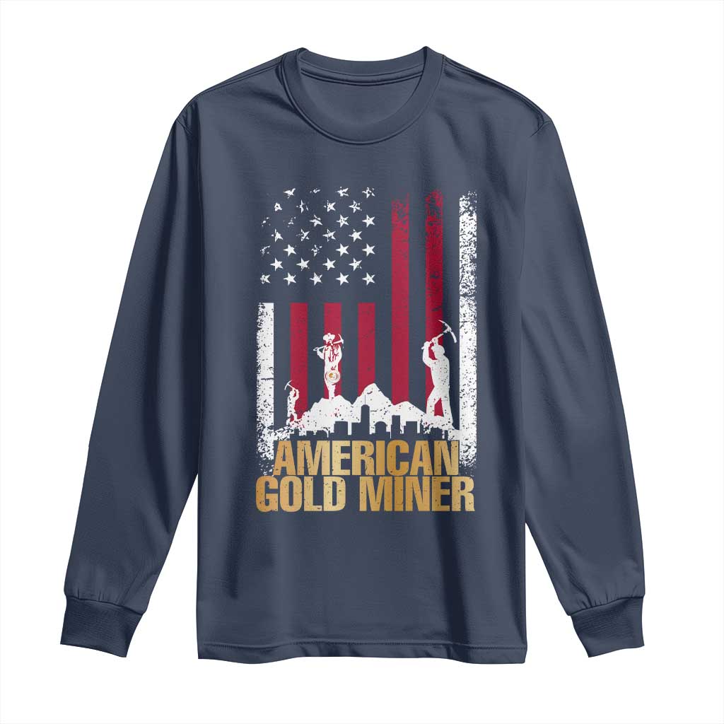 Gold Miner Patriotic American Flag Long Sleeve Shirt TS14 Navy Print Your Wear