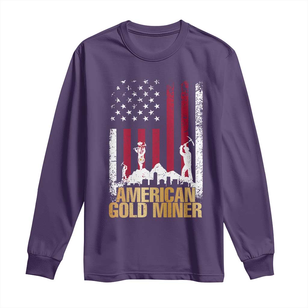 Gold Miner Patriotic American Flag Long Sleeve Shirt TS14 Purple Print Your Wear