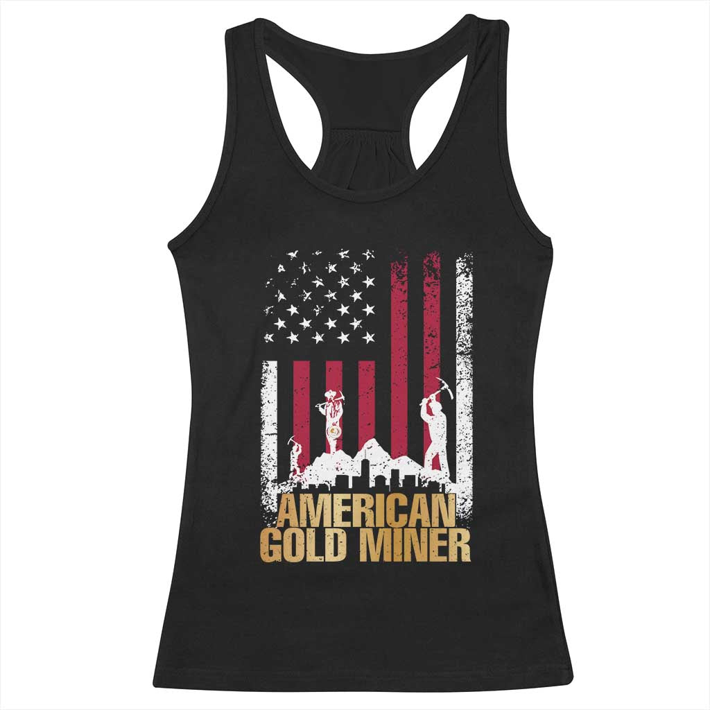 Gold Miner Patriotic American Flag Racerback Tank Top TS14 Black Print Your Wear