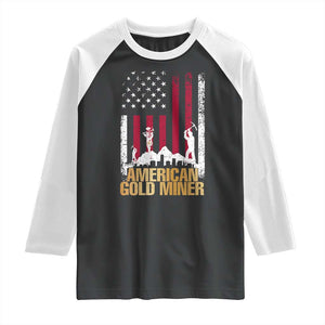 Gold Miner Patriotic American Flag Raglan Shirt TS14 Black White Print Your Wear