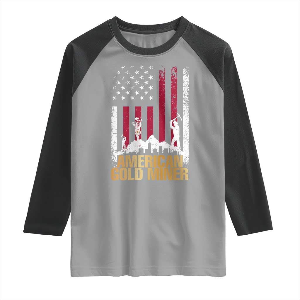 Gold Miner Patriotic American Flag Raglan Shirt TS14 Sport Gray Black Print Your Wear