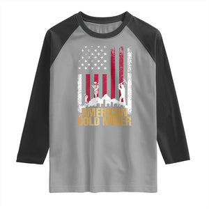 Gold Miner Patriotic American Flag Raglan Shirt TS14 Sport Gray Black Print Your Wear