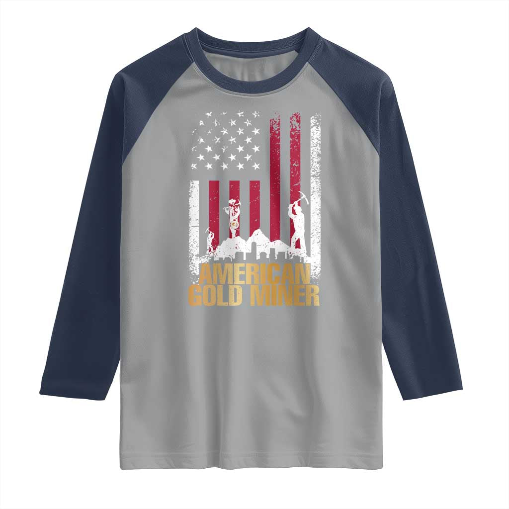 Gold Miner Patriotic American Flag Raglan Shirt TS14 Sport Gray Navy Print Your Wear