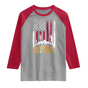 Gold Miner Patriotic American Flag Raglan Shirt TS14 Sport Gray Red Print Your Wear