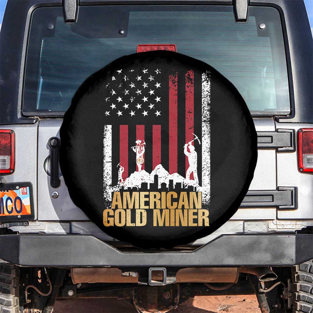Gold Miner Patriotic American Flag Spare Tire Cover TS14 No hole Black Print Your Wear
