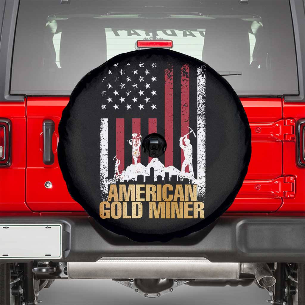Gold Miner Patriotic American Flag Spare Tire Cover TS14 Black Print Your Wear