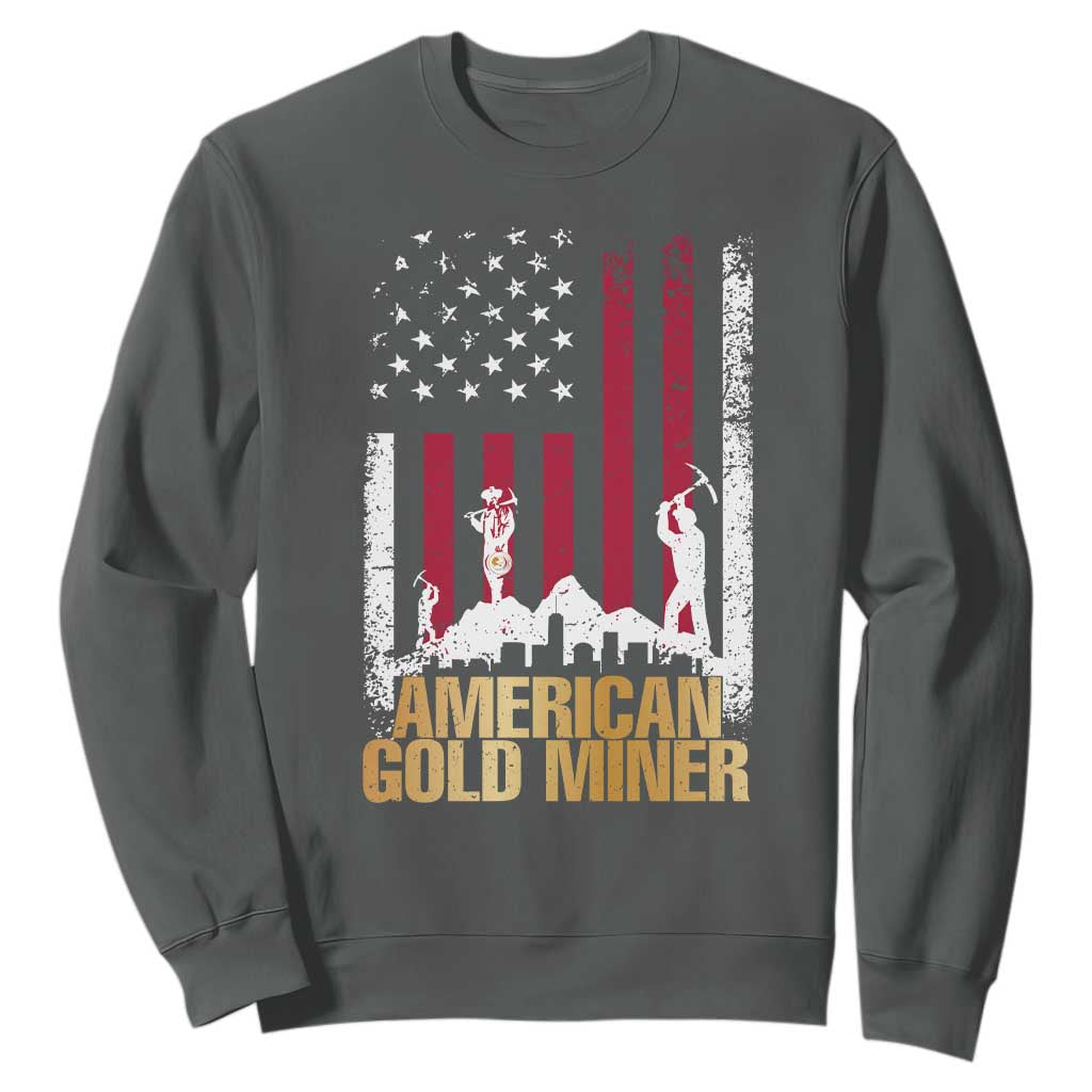 Gold Miner Patriotic American Flag Sweatshirt TS14 Dark Heather Print Your Wear