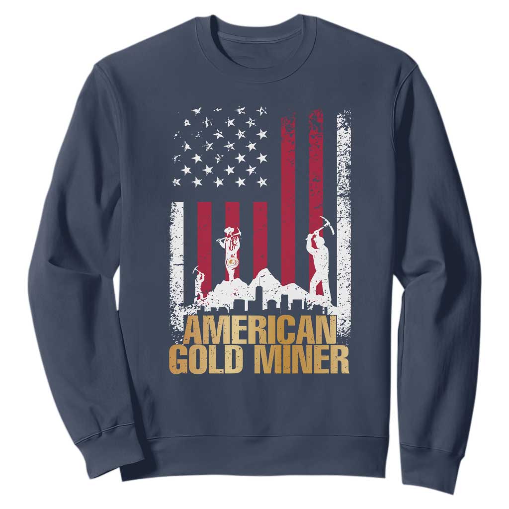Gold Miner Patriotic American Flag Sweatshirt TS14 Navy Print Your Wear