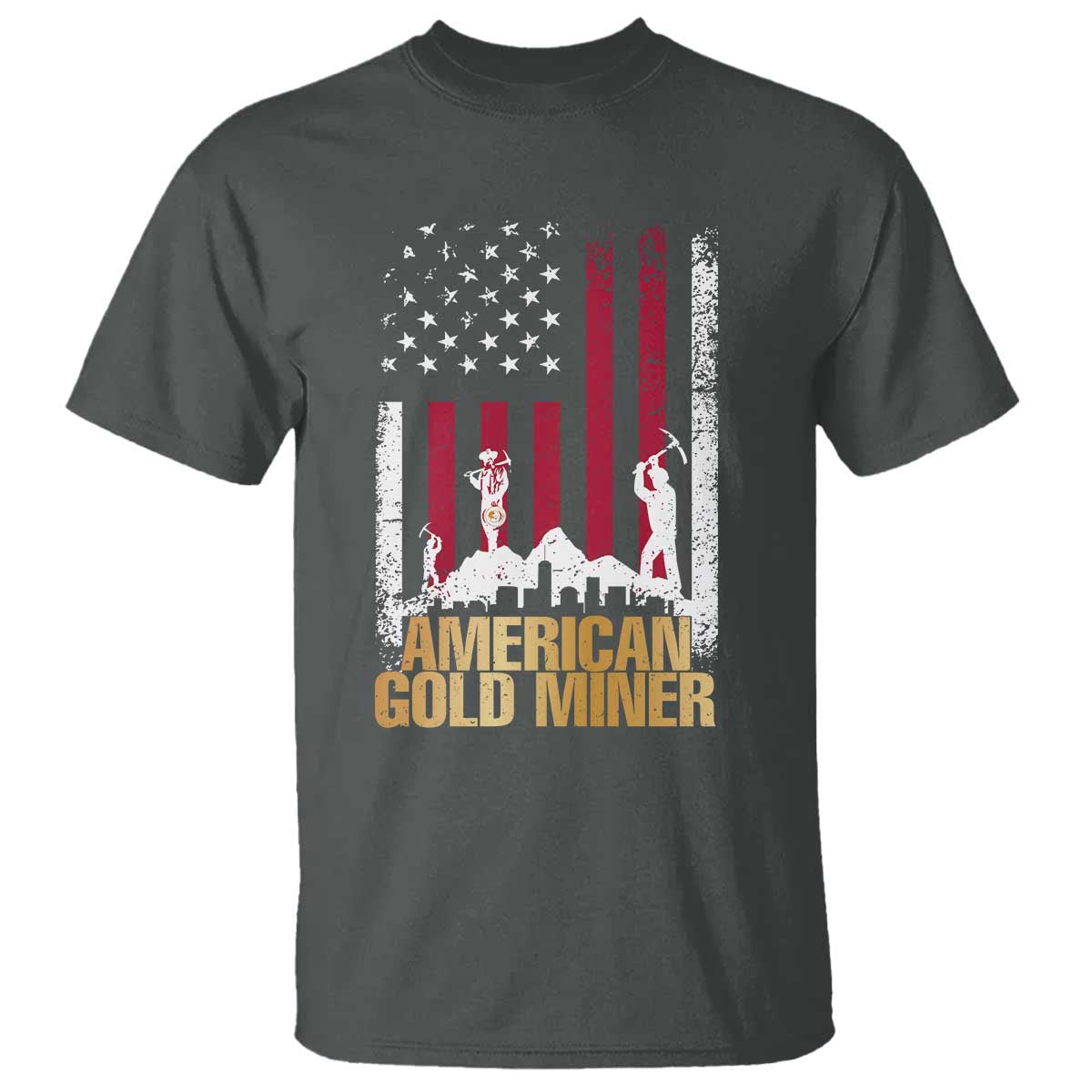 Gold Miner Patriotic American Flag T Shirt TS14 Dark Heather Print Your Wear