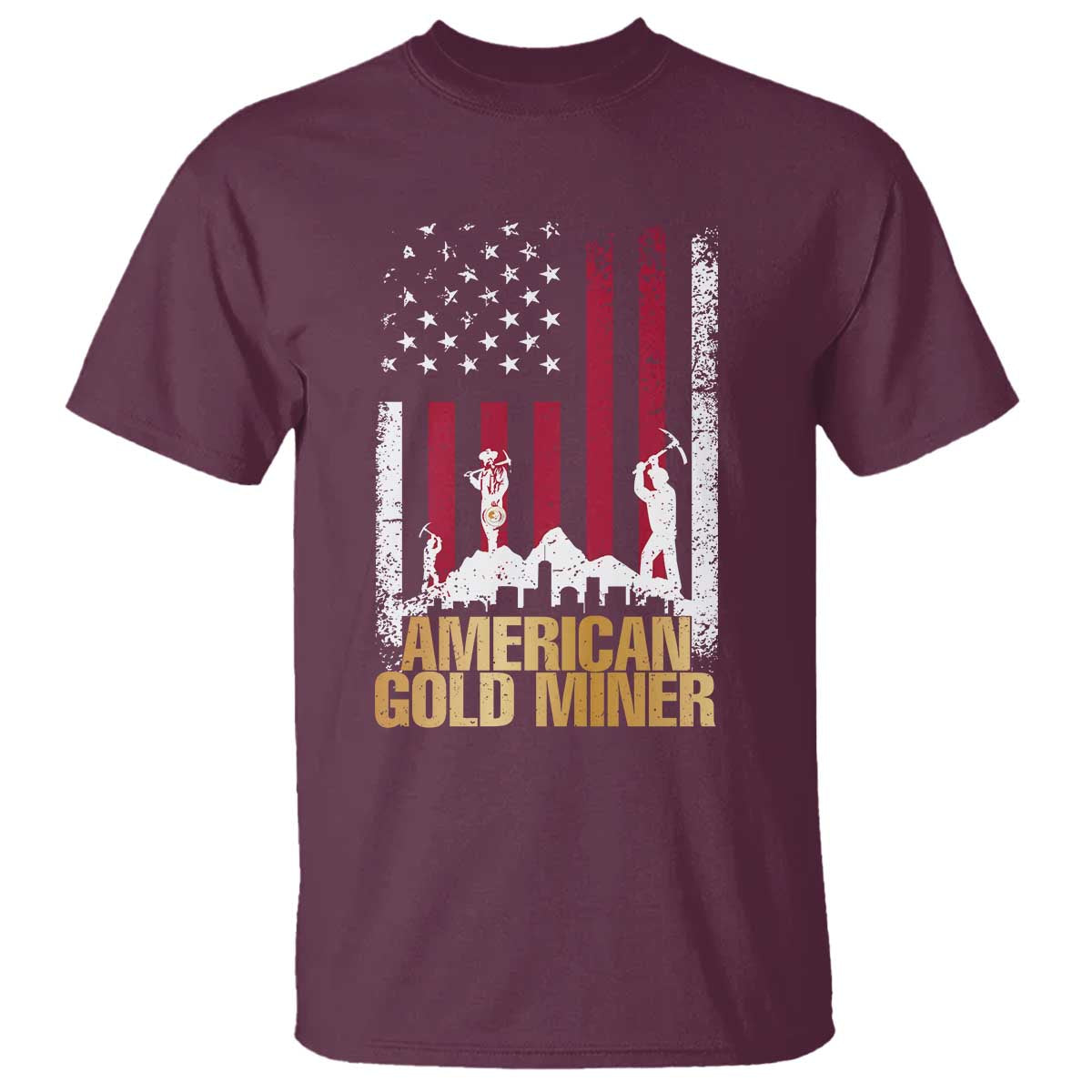 Gold Miner Patriotic American Flag T Shirt TS14 Maroon Print Your Wear