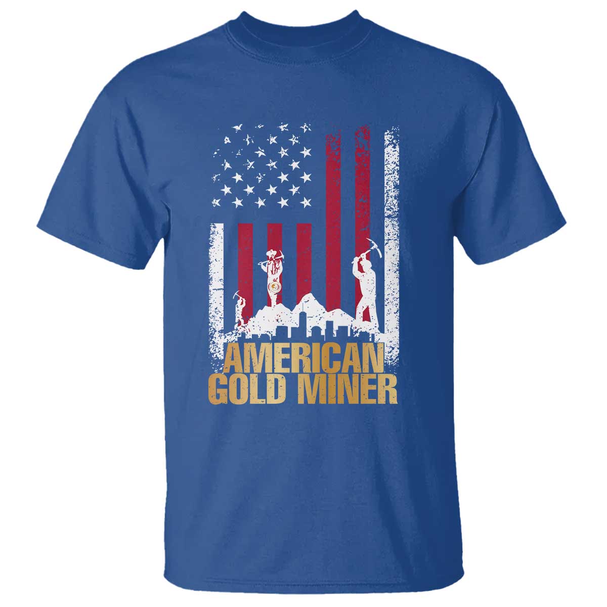 Gold Miner Patriotic American Flag T Shirt TS14 Royal Blue Print Your Wear