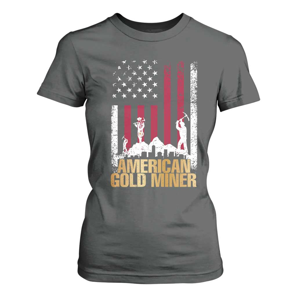 Gold Miner Patriotic American Flag T Shirt For Women TS14 Dark Heather Print Your Wear