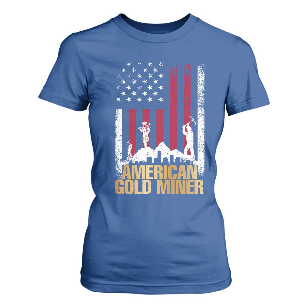 Gold Miner Patriotic American Flag T Shirt For Women TS14 Royal Blue Print Your Wear