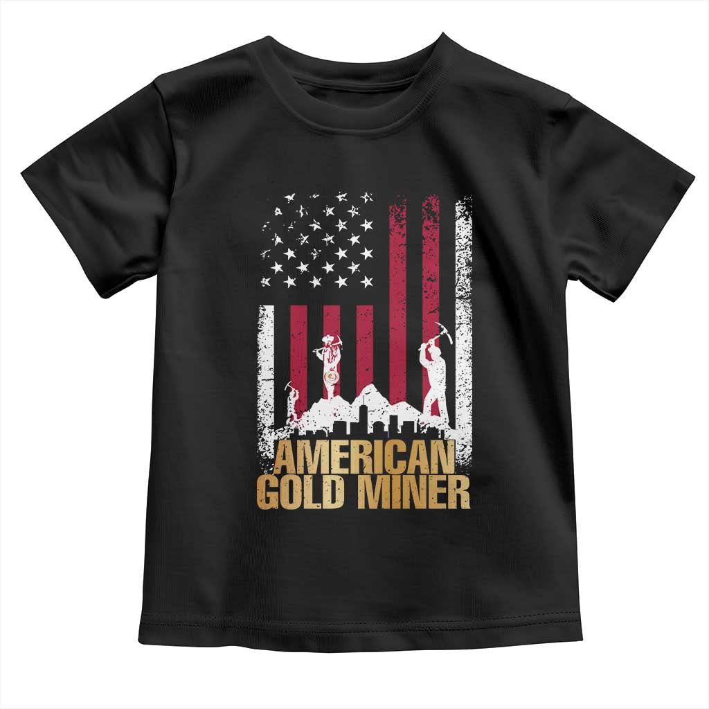 Gold Miner Patriotic American Flag Toddler T Shirt TS14 Black Print Your Wear