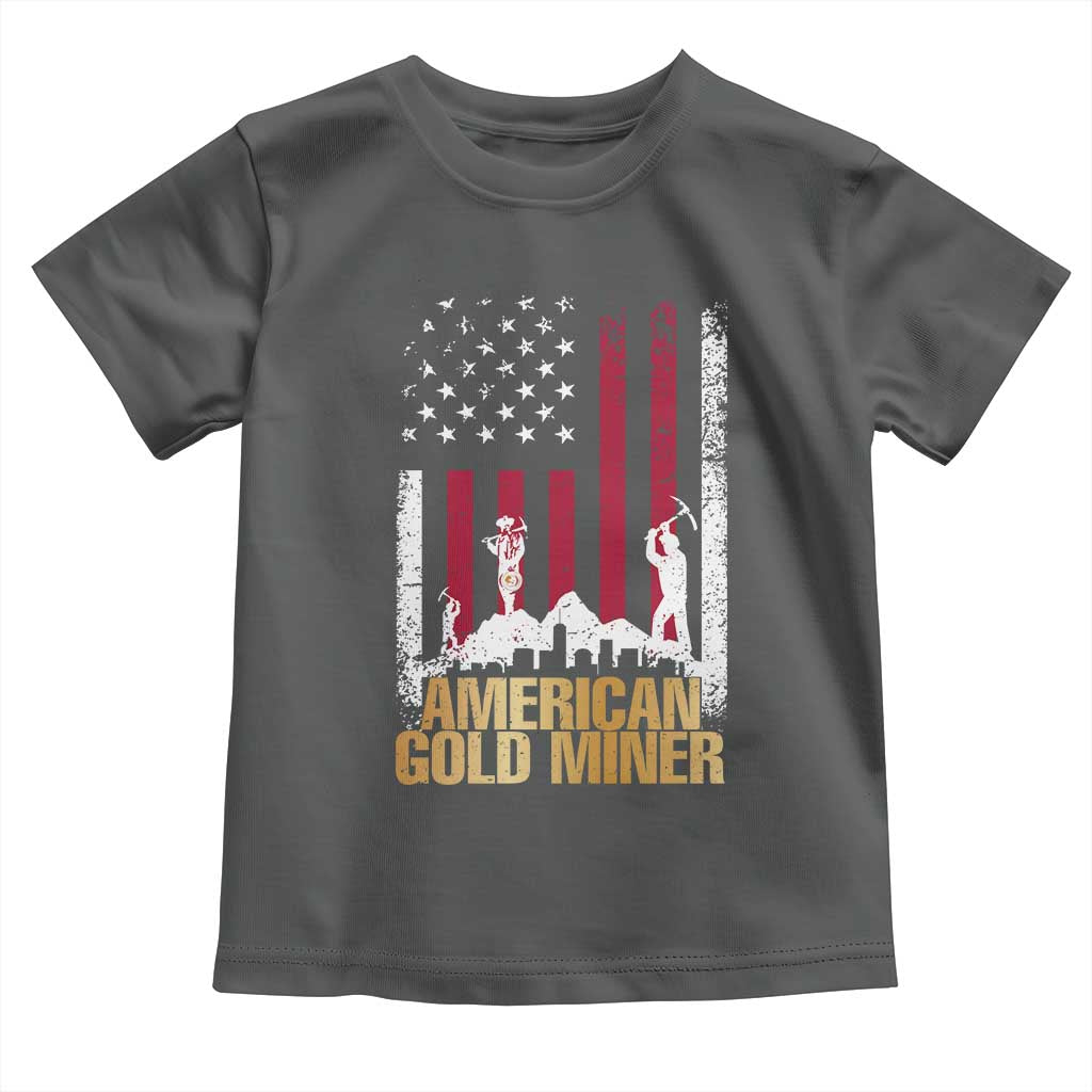 Gold Miner Patriotic American Flag Toddler T Shirt TS14 Dark Heather Print Your Wear