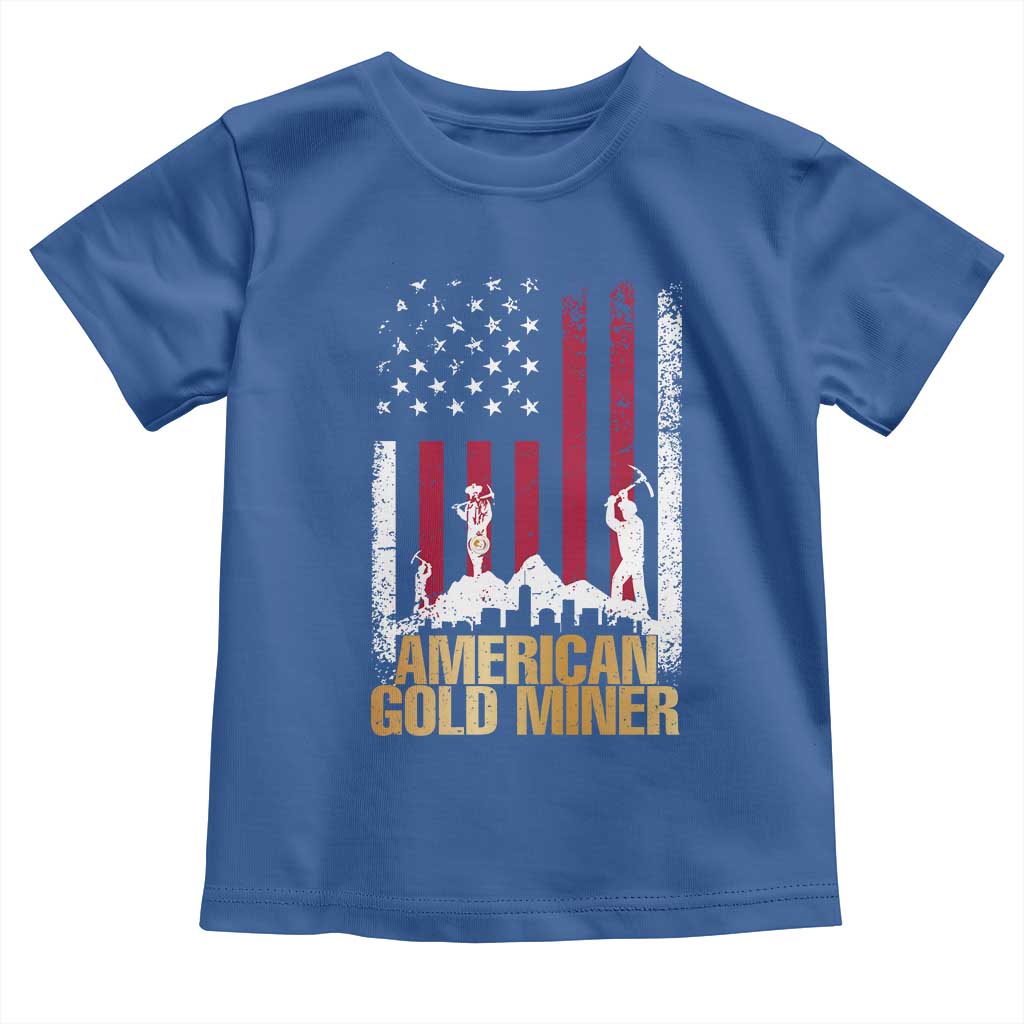 Gold Miner Patriotic American Flag Toddler T Shirt TS14 Royal Blue Print Your Wear