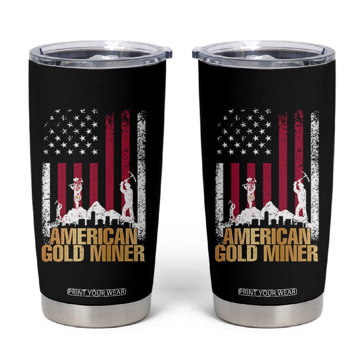 Gold Miner Patriotic American Flag Tumbler Cup TS14 Black Print Your Wear