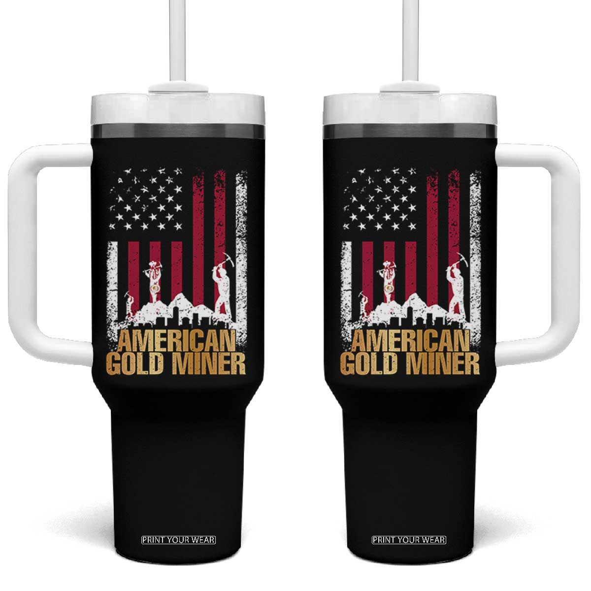 Gold Miner Patriotic American Flag Tumbler With Handle TS14 One Size: 40 oz Black Print Your Wear