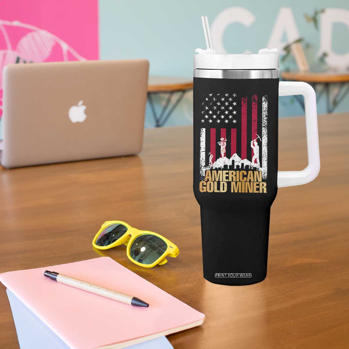 Gold Miner Patriotic American Flag Tumbler With Handle TS14 Print Your Wear