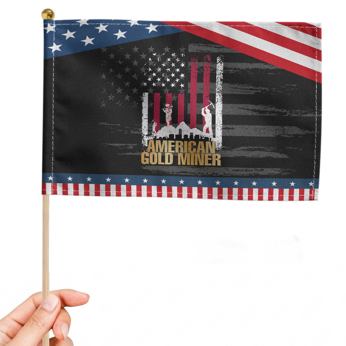 Gold Miner American Flag Patriotic Handheld Flag TS14 Distressed 8.2