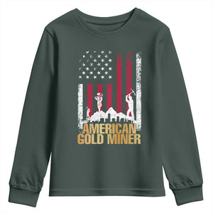 Gold Miner Patriotic American Flag Youth Sweatshirt TS14 Dark Forest Green Print Your Wear