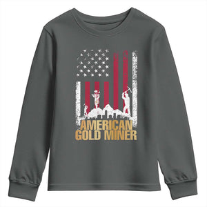 Gold Miner Patriotic American Flag Youth Sweatshirt TS14 Dark Heather Print Your Wear