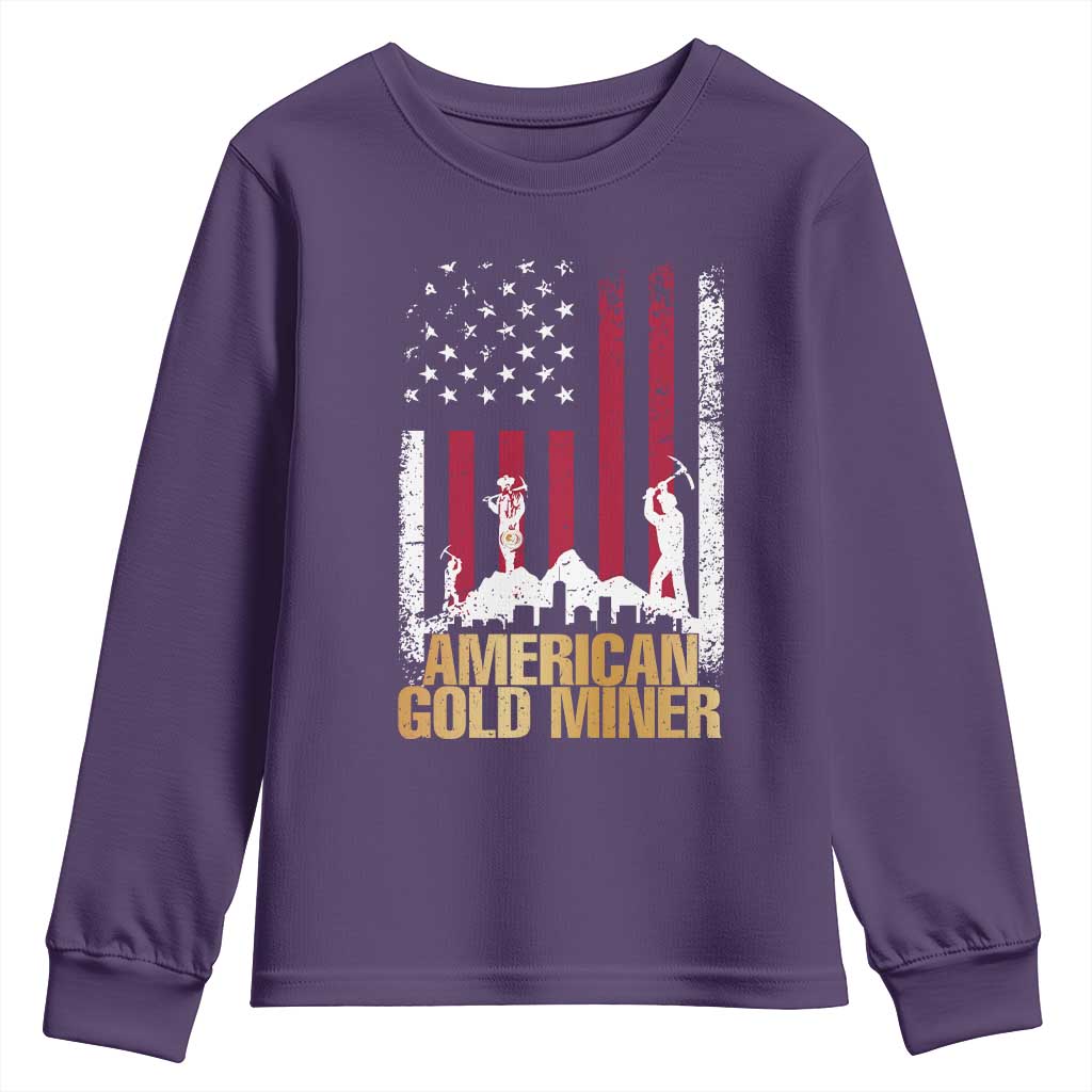Gold Miner Patriotic American Flag Youth Sweatshirt TS14 Purple Print Your Wear