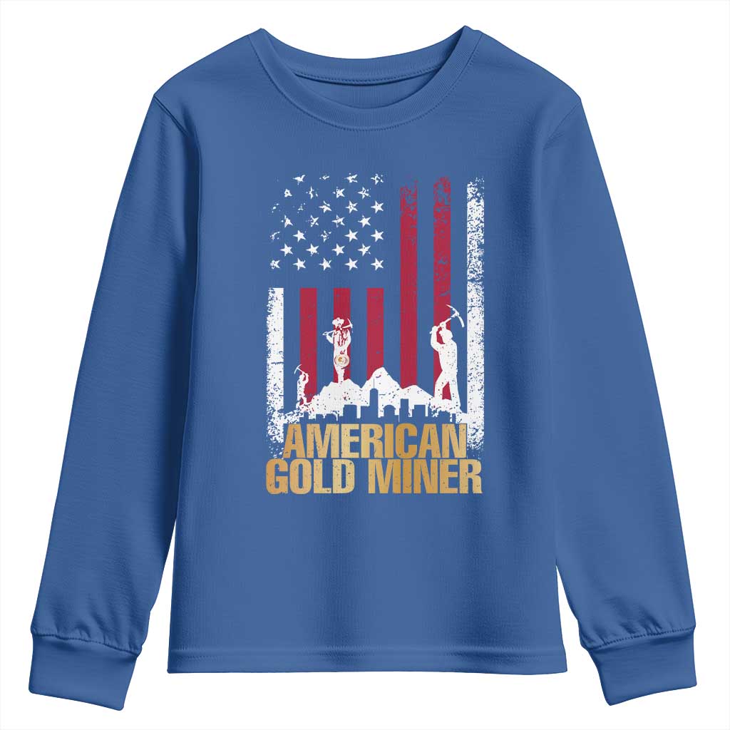 Gold Miner Patriotic American Flag Youth Sweatshirt TS14 Royal Blue Print Your Wear