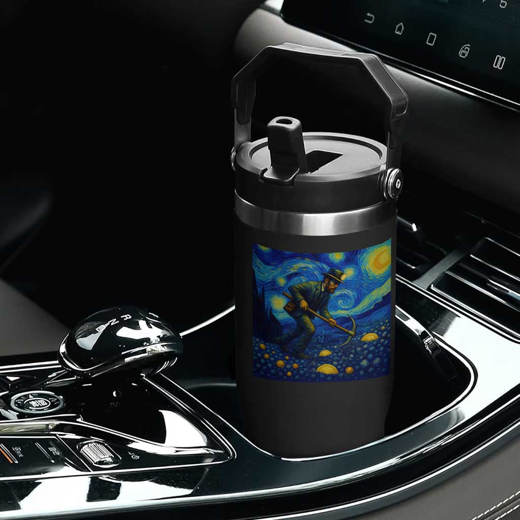 Gold Miner Starry Night Van Gogh Flip Straw Tumbler TS14 Print Your Wear