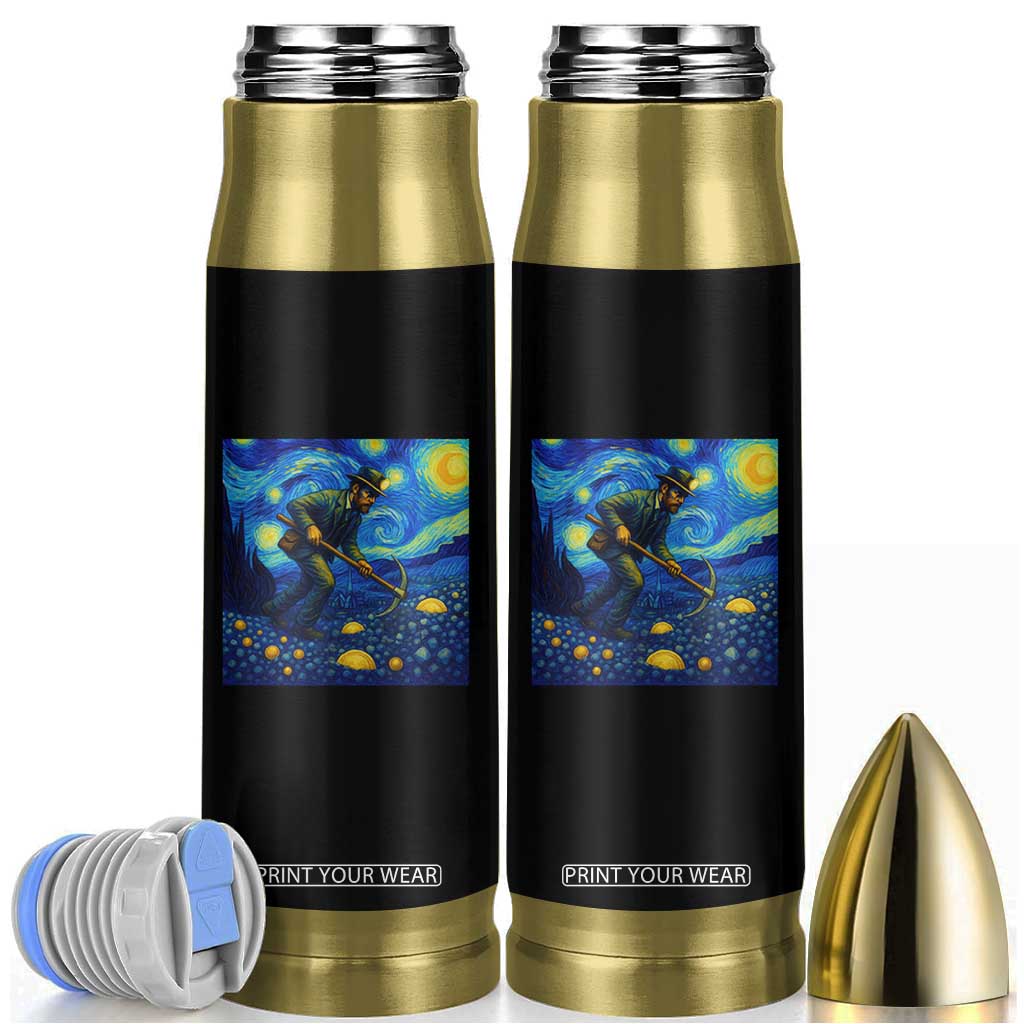 Gold Miner Starry Night Van Gogh Bullet Tumbler TS14 Black Print Your Wear