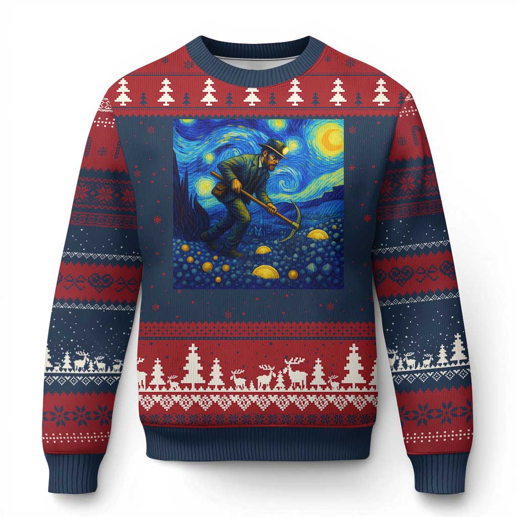 Gold Miner Starry Night Van Gogh Ugly Christmas Sweater TS14 Navy Red Print Your Wear