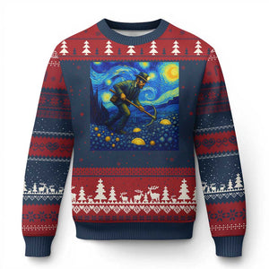 Gold Miner Starry Night Van Gogh Ugly Christmas Sweater TS14 Navy Red Print Your Wear