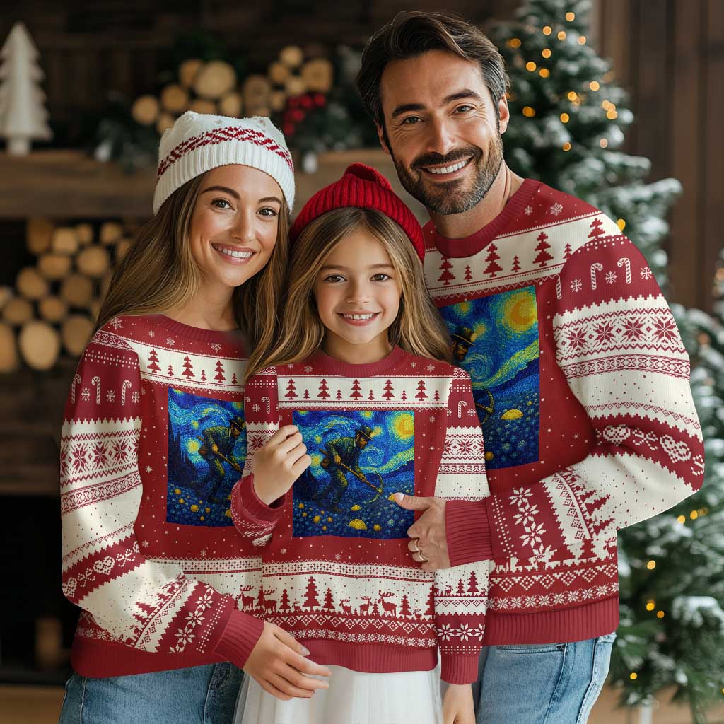 Gold Miner Starry Night Van Gogh Ugly Christmas Sweater TS14 Red Beige Print Your Wear