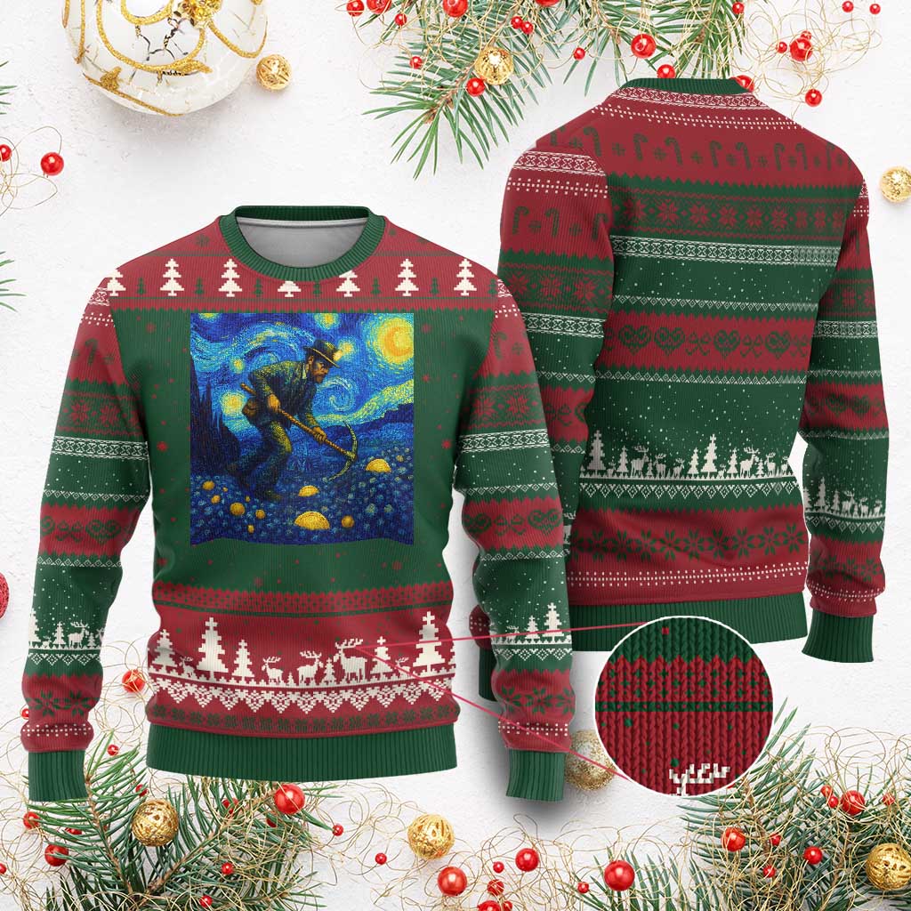 Gold Miner Starry Night Van Gogh Ugly Christmas Sweater TS14 Red Green Print Your Wear