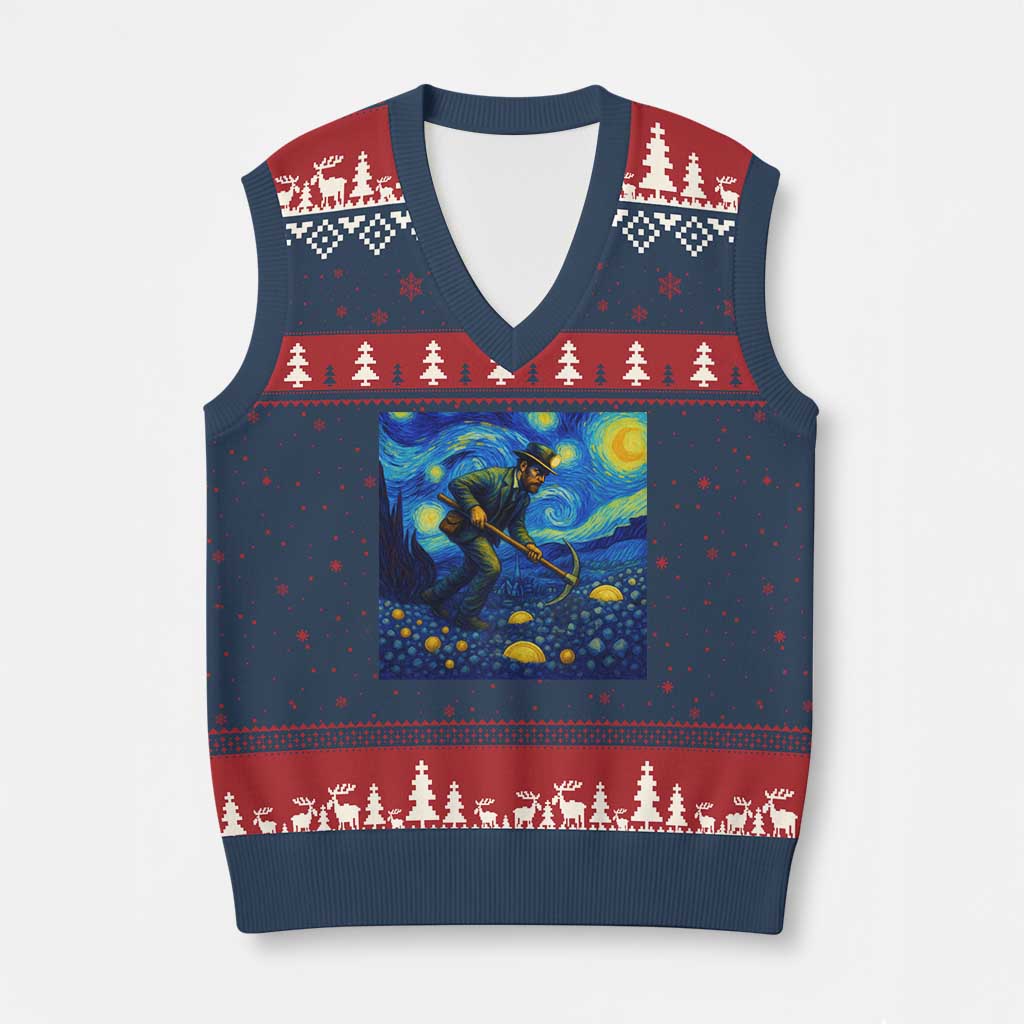 Gold Miner Starry Night Van Gogh V-Neck Knit Sweater Vest TS14 Navy Red Print Your Wear