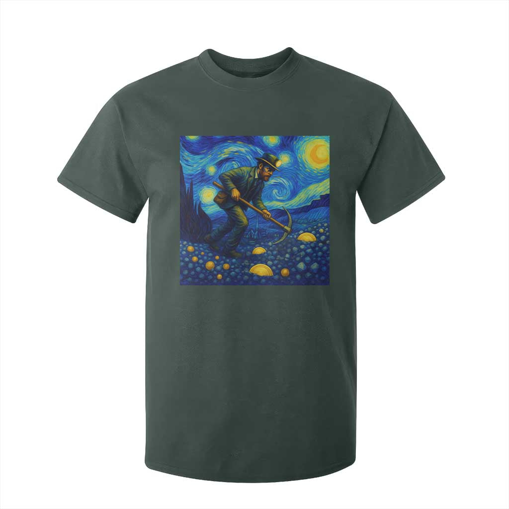 Gold Miner Starry Night Van Gogh T Shirt For Kid TS14 Dark Forest Green Print Your Wear