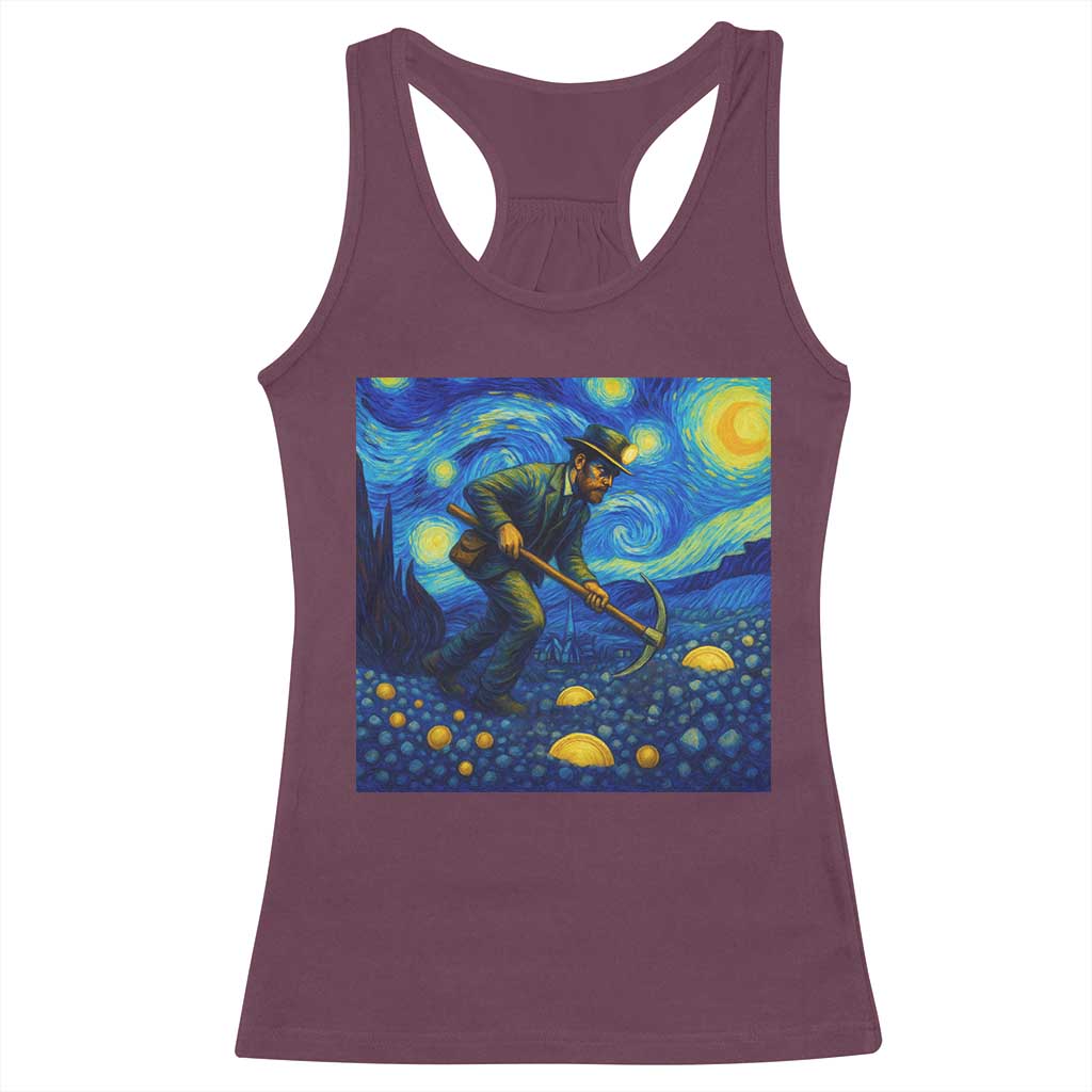 Gold Miner Starry Night Van Gogh Racerback Tank Top TS14 Maroon Print Your Wear