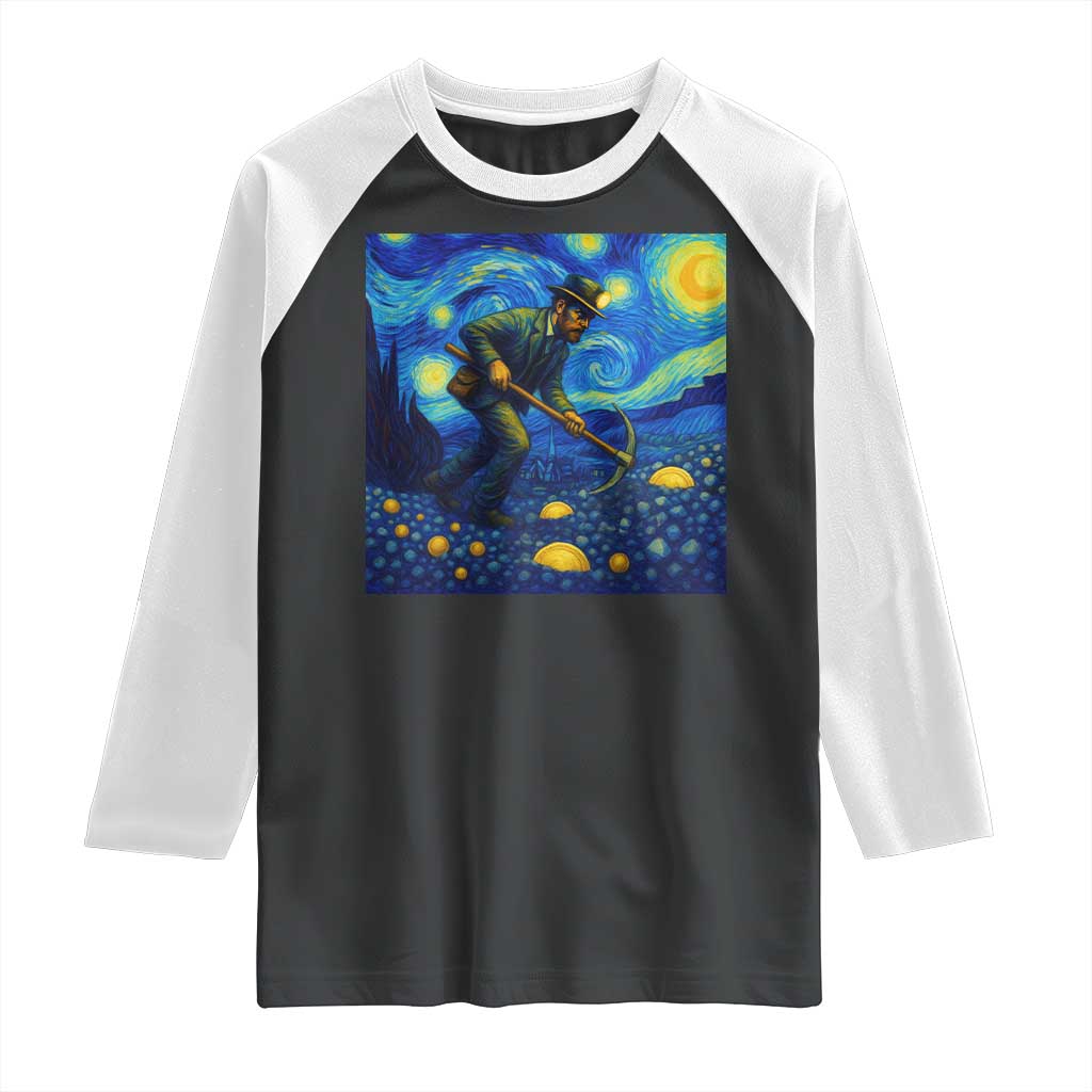 Gold Miner Starry Night Van Gogh Raglan Shirt TS14 Black White Print Your Wear