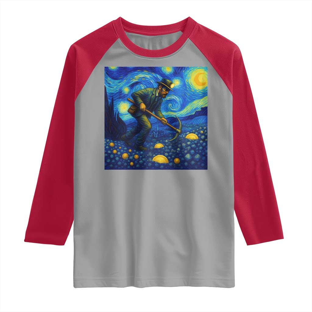 Gold Miner Starry Night Van Gogh Raglan Shirt TS14 Sport Gray Red Print Your Wear