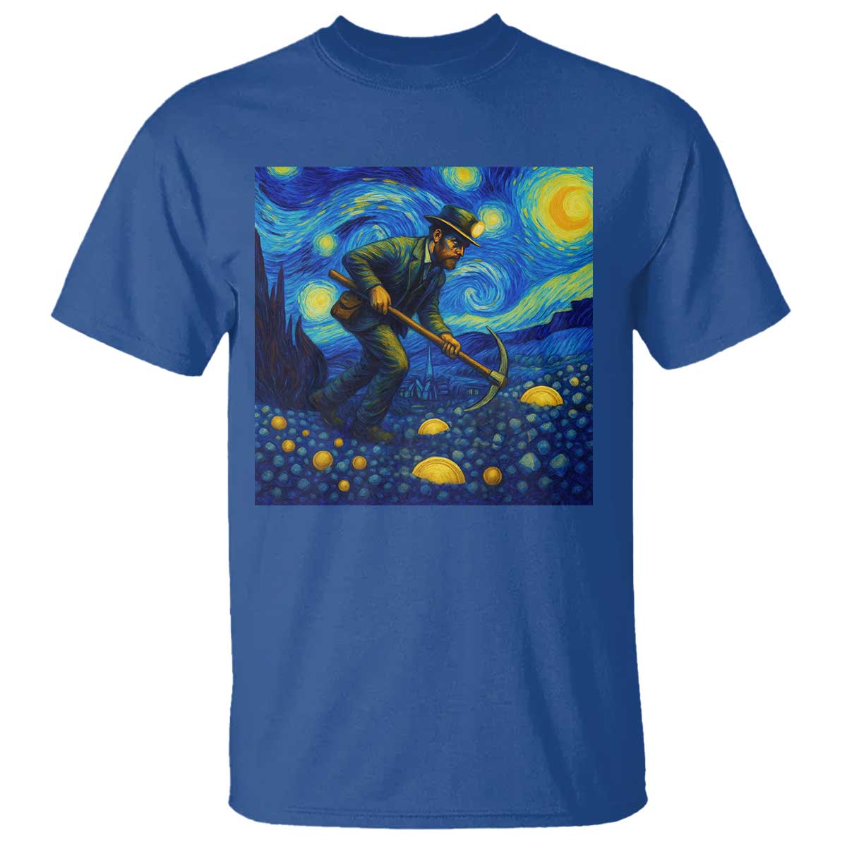 Gold Miner Starry Night Van Gogh T Shirt TS14 Royal Blue Print Your Wear