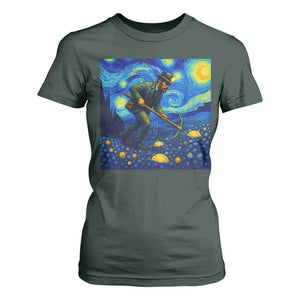 Gold Miner Starry Night Van Gogh T Shirt For Women TS14 Dark Forest Green Print Your Wear