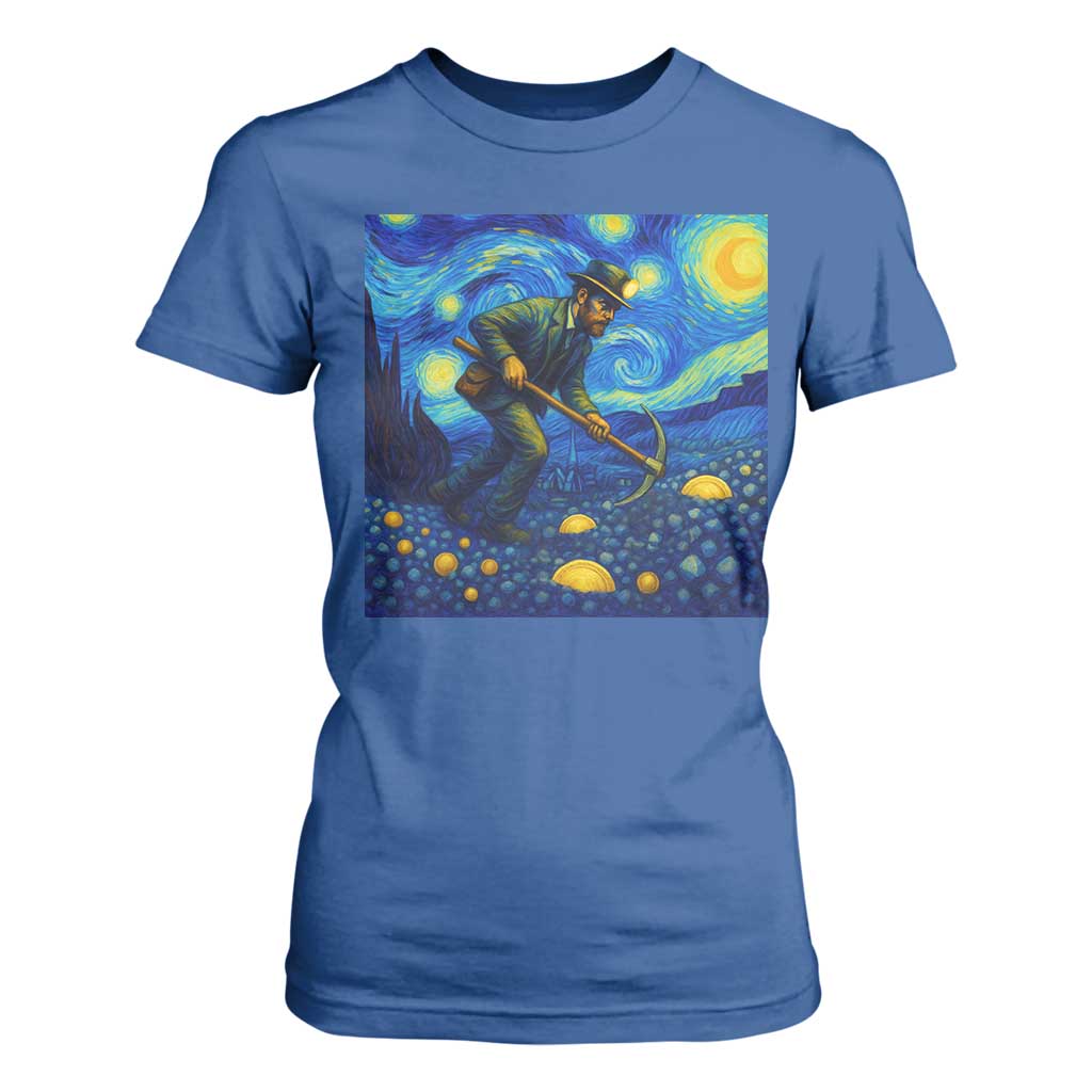 Gold Miner Starry Night Van Gogh T Shirt For Women TS14 Royal Blue Print Your Wear